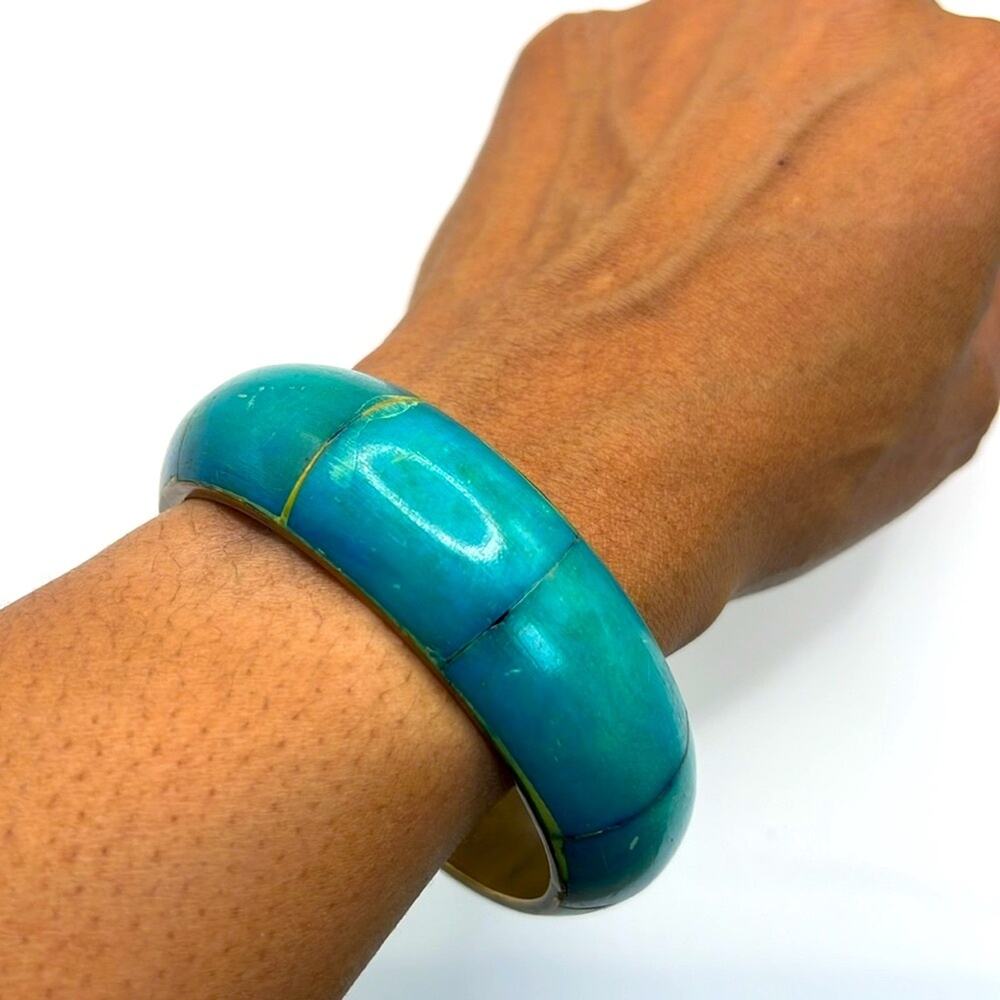 Vintage Nordstrom brass Blue Bangle Bracelet